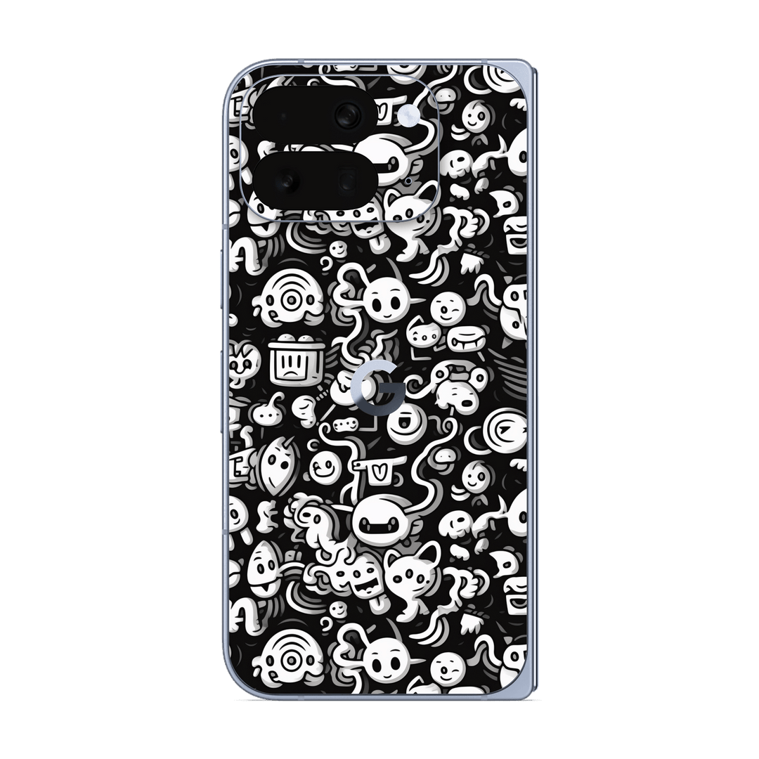 Pixel 10 Pro FOLD Print Printed Custom SIGNATURE Pictogram Party Monochrome Black and White Icons Faces Skin Wrap Sticker Decal Cover Protector by QSKINZ | QSKINZ.COM