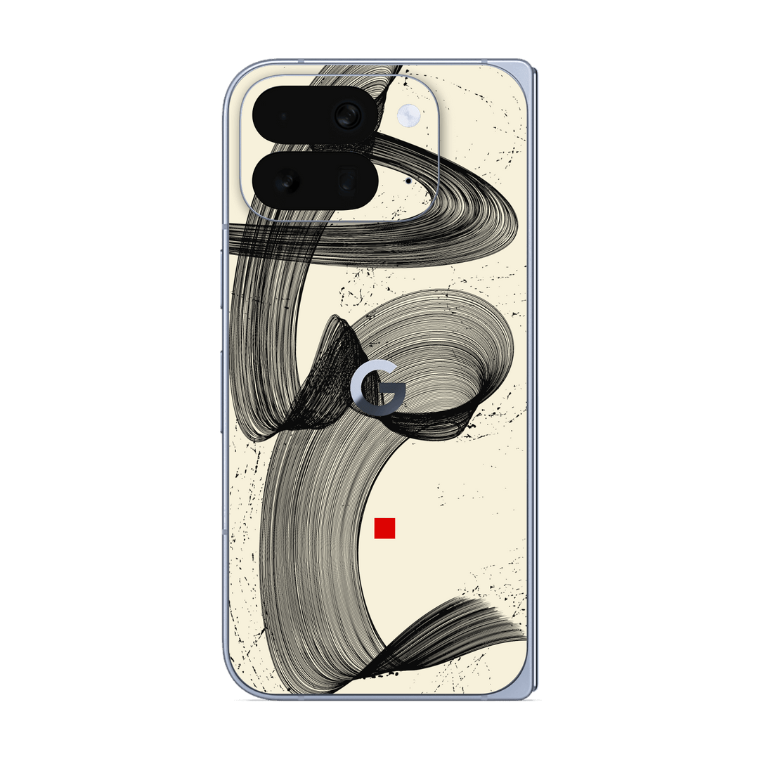 Pixel 10 Pro FOLD Printed Custom SIGNATURE “Shado” Japanese Ink Cream & Black Abstract Skin Wrap Sticker Decal Cover Protector by QSKINZ | QSKINZ.COM