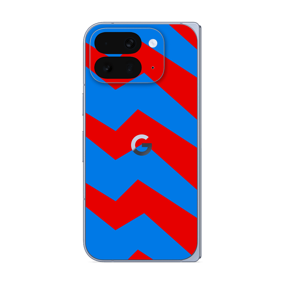 Pixel 10 Pro FOLD Printed Custom SIGNATURE “ZigPop Blue-Red” Bold Blue & Red Zigzag Geometric Skin Wrap Sticker Decal Cover Protector by QSKINZ | QSKINZ.COM