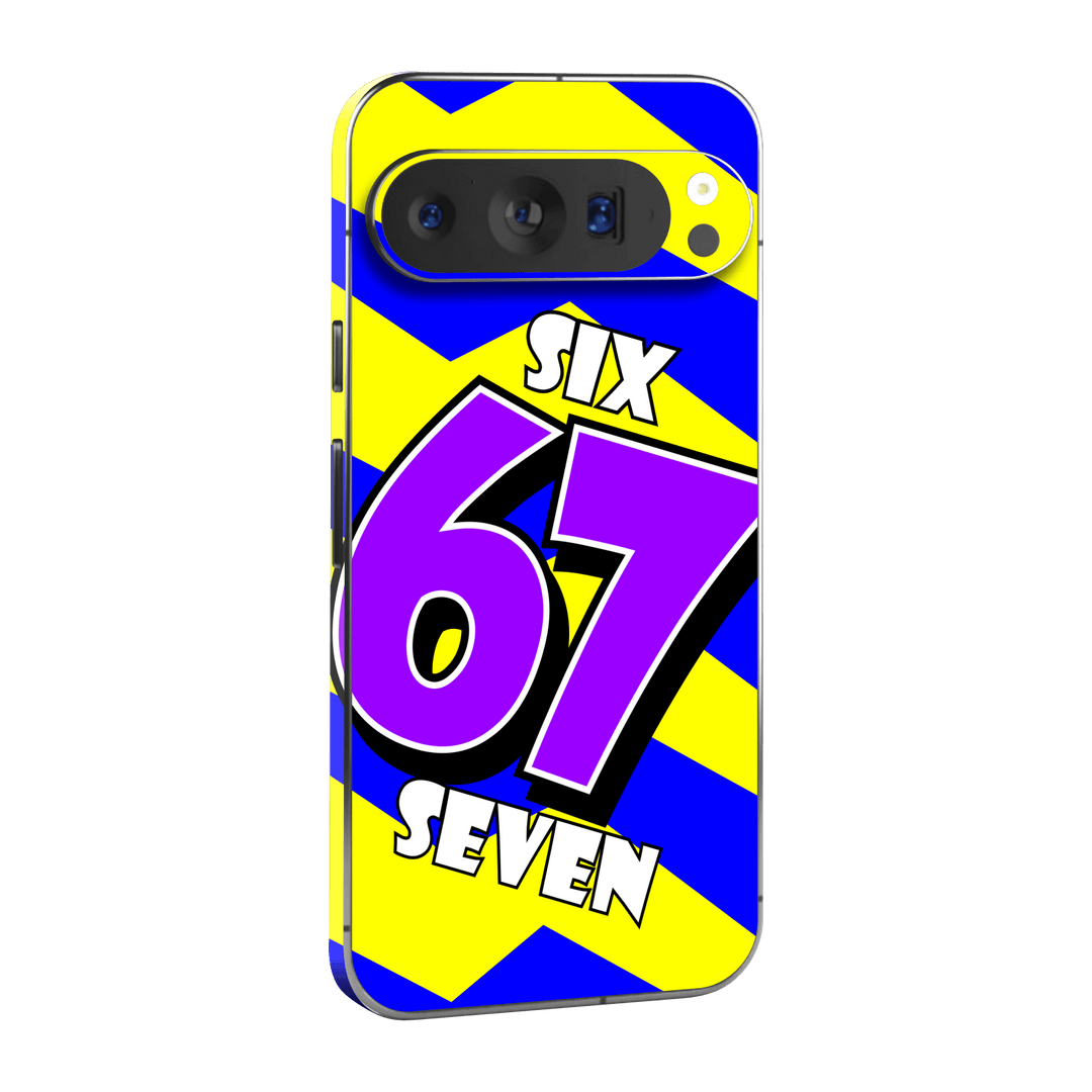 Pixel 9 PRO Printed Custom SIGNATURE “6-7 Flash” Bold Blue & Yellow Pop Art Typography Skin Wrap Sticker Decal Cover Protector by QSKINZ | QSKINZ.COM