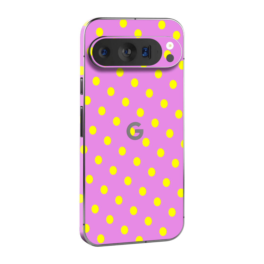 Pixel 9 PRO Printed Custom SIGNATURE “Candy Polka Dot” Playful Pink & Yellow Polka Dot Skin Wrap Sticker Decal Cover Protector by QSKINZ | QSKINZ.COM