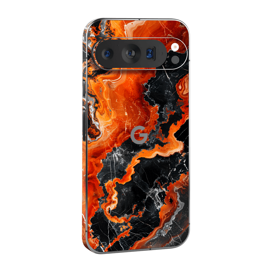 Pixel 9 PRO Printed Custom SIGNATURE “Magmora” AI Lava Orange & Black Skin Wrap Sticker Decal Cover Protector by QSKINZ | QSKINZ.COM