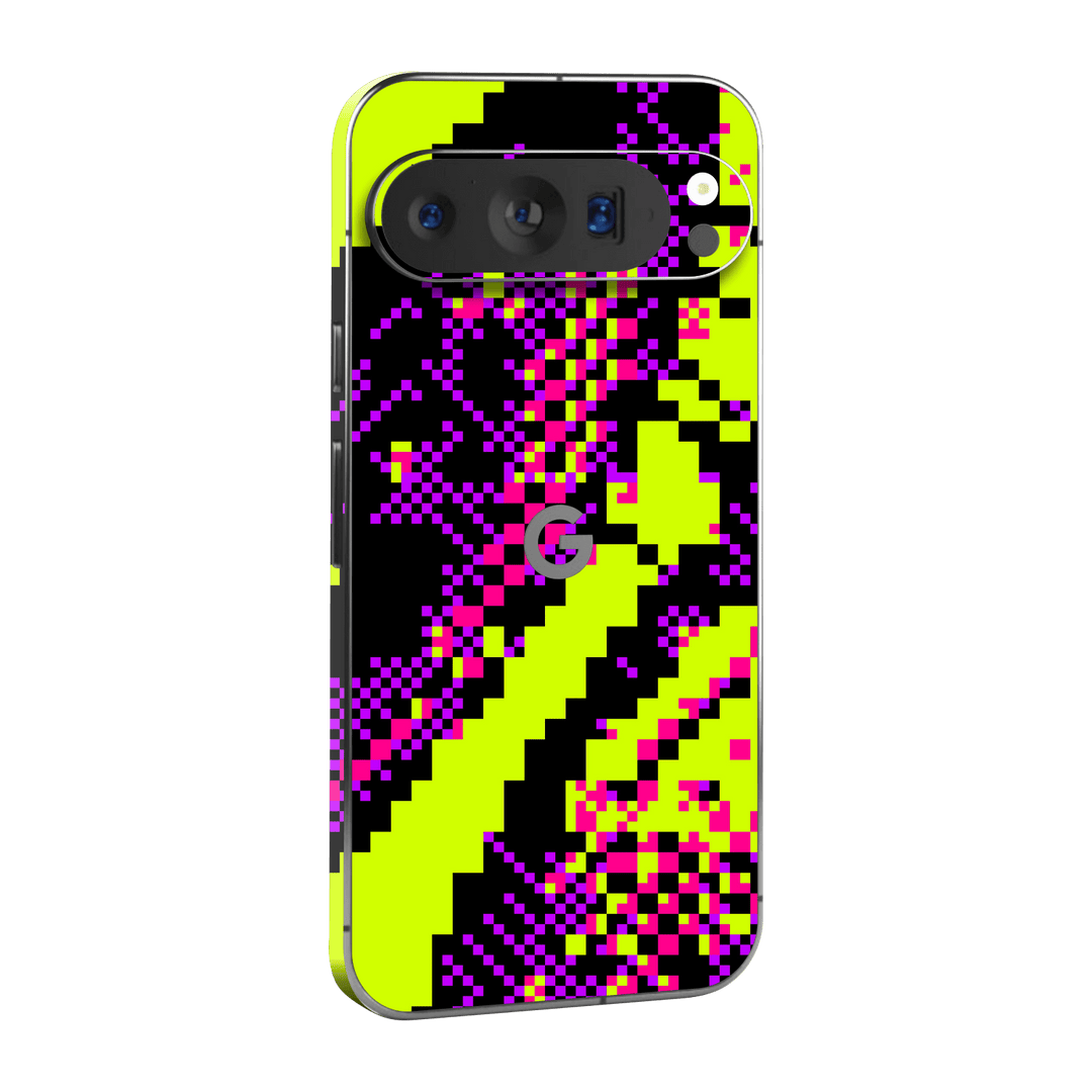 Pixel 9 PRO XL Custom Printed SIGNATURE “Neonix” Purple Green Pixelated Skin Wrap Sticker Decal Cover Protector by QSKINZ | QSKINZ.COM