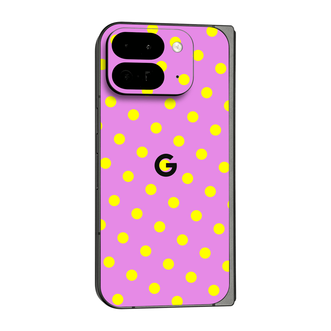 Pixel 9 Pro FOLD Printed Custom SIGNATURE “Candy Polka Dot” Playful Pink & Yellow Polka Dot Skin Wrap Sticker Decal Cover Protector by QSKINZ | QSKINZ.COM