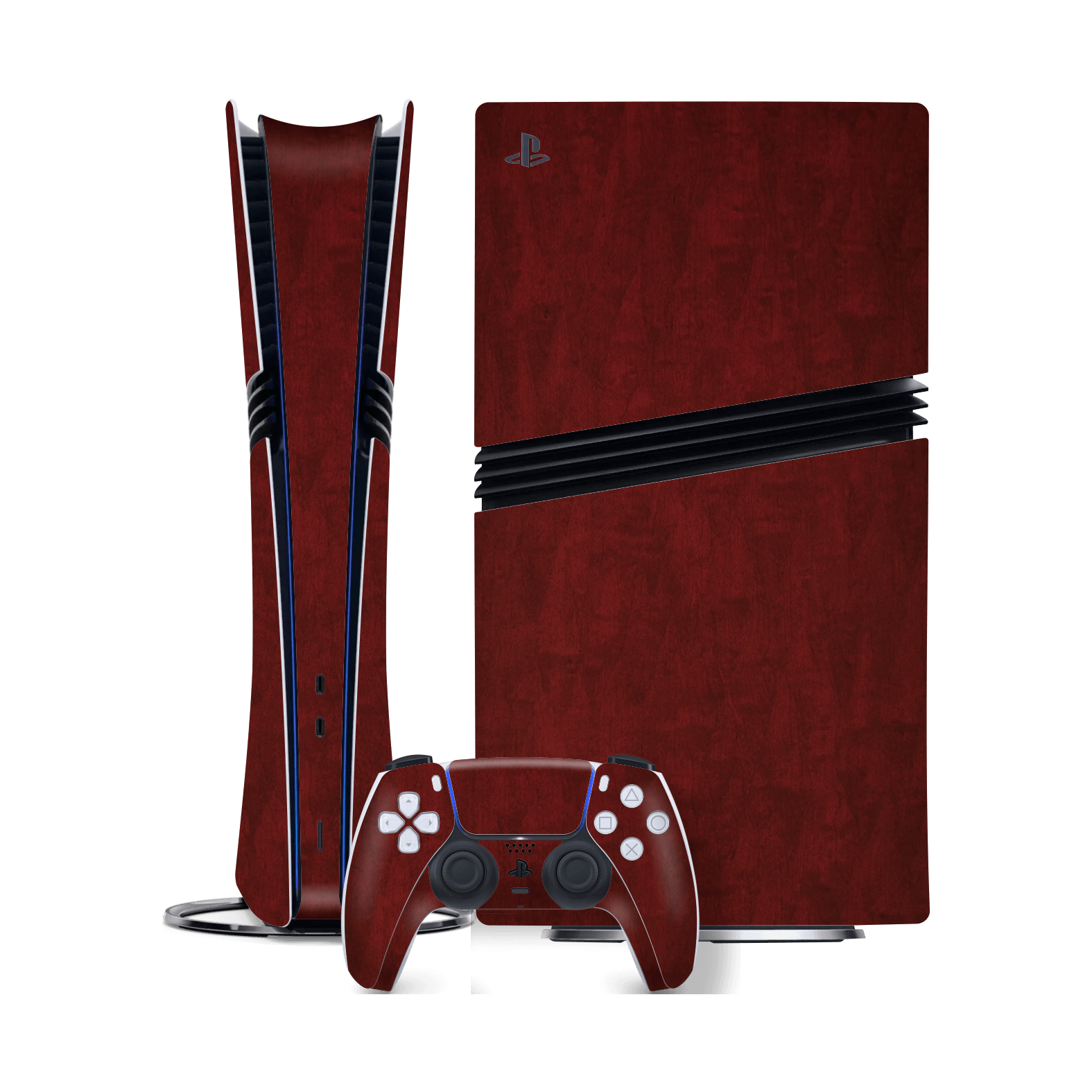 PlayStation 5 PRO (PS5 PRO) Scarlet Red Wood Wooden Satin Skin Wrap Sticker Decal Cover Protector by QSKINZ | qskinz.com