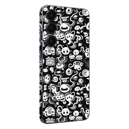 Samsung Galaxy S25+ PLUS Print Printed Custom SIGNATURE Pictogram Party Monochrome Black and White Icons Faces Skin Wrap Sticker Decal Cover Protector by QSKINZ | QSKINZ.COM