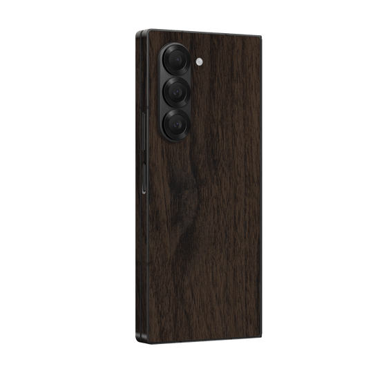Samsung Galaxy Z FOLD 6 Premium Wood Wooden Dark Walnut Matte Textured Skin Wrap Sticker Decal Cover Protector by QSKINZ | qskinz.com