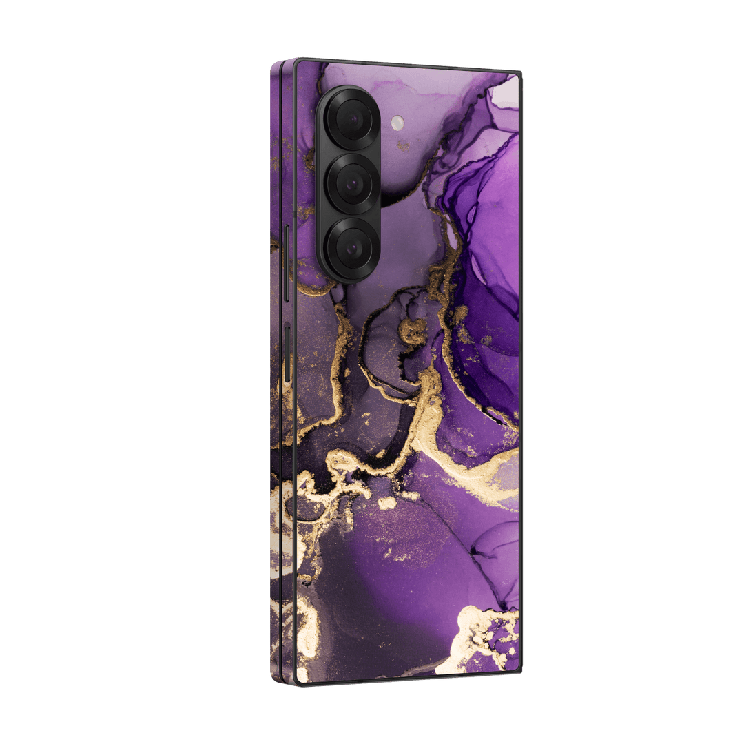 Samsung Galaxy Z Fold 6 (2024) Print Printed Custom SIGNATURE AGATE GEODE Purple-Gold Skin Wrap Sticker Decal Cover Protector by Qskinz | Qskinz.com