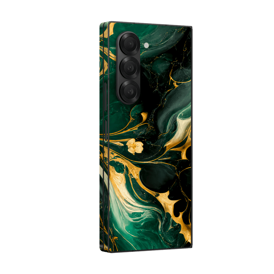 Samsung Galaxy Z Fold 6 (2024) Print Printed Custom SIGNATURE Agate Geode Royal Green Gold Skin Wrap Sticker Decal Cover Protector by Qskinz | Qskinz.com