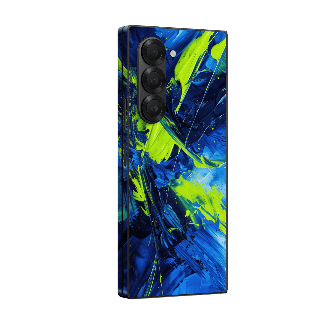 Samsung Galaxy Z FOLD 6 (2024) Print Printed Custom SIGNATURE Glowquatic Neon Yellow Green Blue Skin Wrap Sticker Decal Cover Protector by QSKINZ | QSKINZ.COM