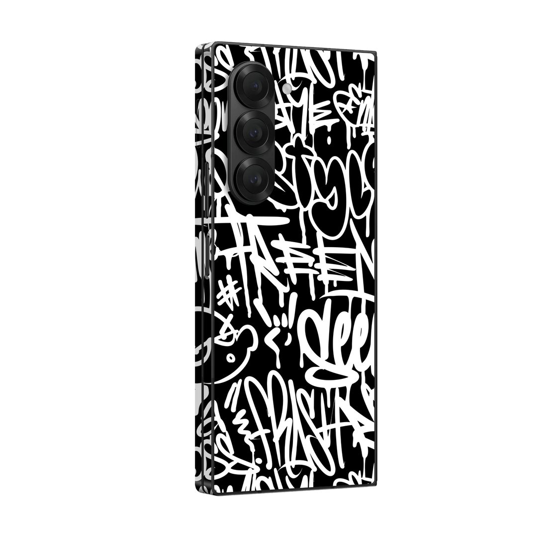 Samsung Galaxy Z Fold 6 (2024) Print Printed Custom SIGNATURE Monochrome Black and WhiteGraffiti Skin Wrap Sticker Decal Cover Protector by Qskinz | Qskinz.com