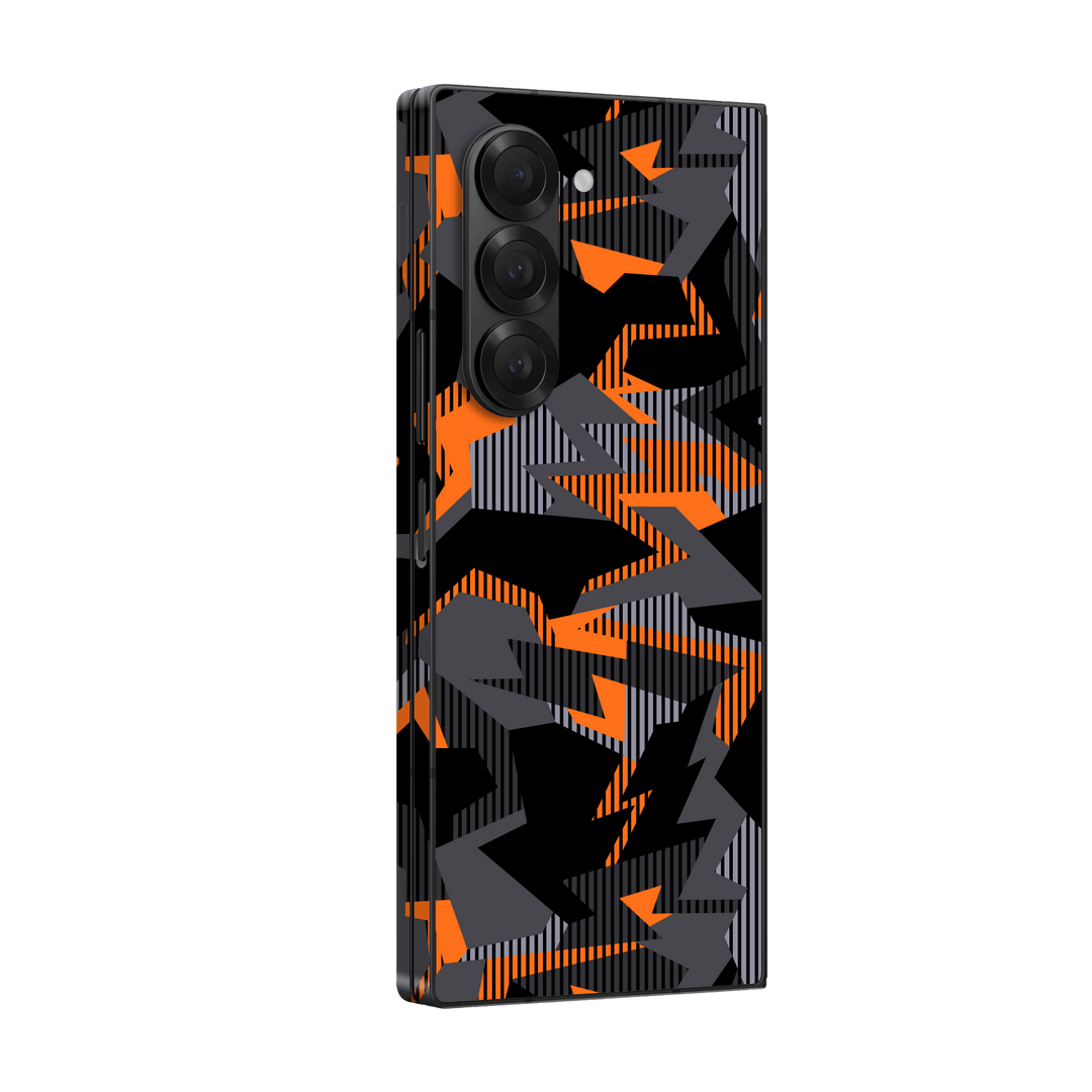 Samsung Galaxy Z Fold 6 (2024) Print Printed Custom SIGNATURE Sharp-Edged Orange Camo Camouflage Skin Wrap Sticker Decal Cover Protector by Qskinz | Qskinz.com