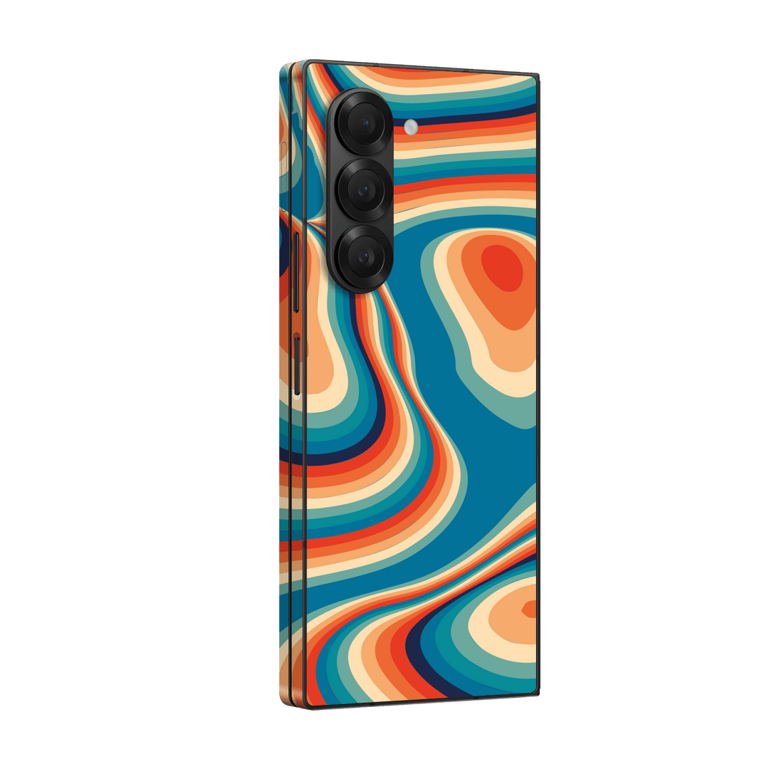 Samsung Galaxy Z FOLD 6 (2024) Print Printed Custom SIGNATURE Swirltro Swirl Retro 70s 80s Warm Colours Skin Wrap Sticker Decal Cover Protector by QSKINZ | QSKINZ.COM