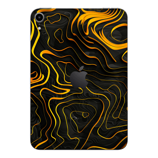 iPad mini 7 (2024, A17 Pro) Print Printed Custom SIGNATURE Wave Waves Waver Yellow and Black Skin Wrap Sticker Decal Cover Protector by QSKINZ | QSKINZ.COM
