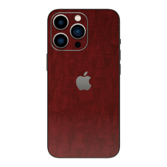 iPhone 14 Pro MAX  Scarlet Red Wood Wooden Satin Skin Wrap Sticker Decal Cover Protector by QSKINZ | qskinz.com