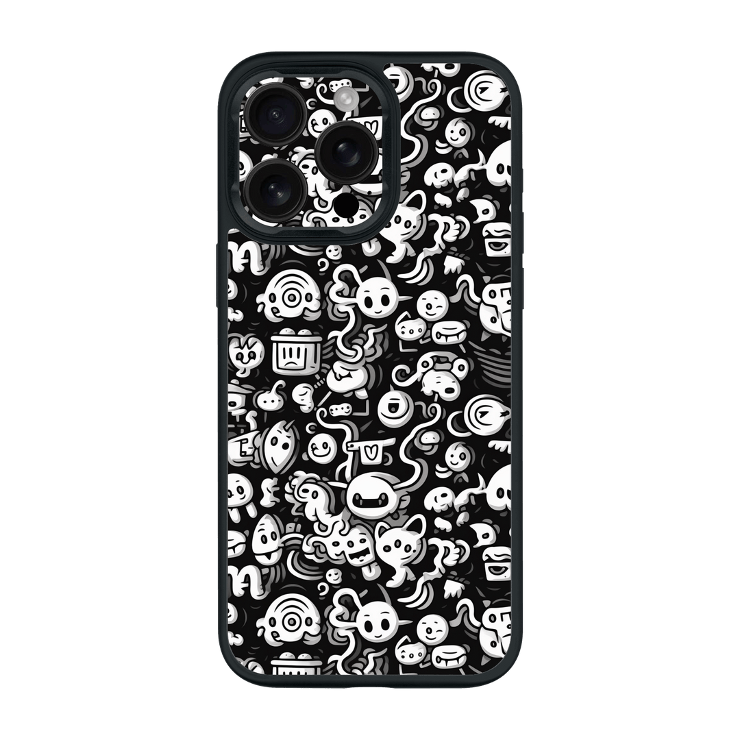 iPhone 15 Pro MAX Qcaze Print Printed Custom SIGNATURE Pictogram Party Monochrome Black and White Icons Faces Case by QSKINZ | QSKINZ.COM
