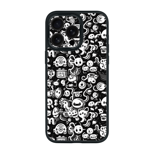 iPhone 15 Pro MAX Qcaze Print Printed Custom SIGNATURE Pictogram Party Monochrome Black and White Icons Faces Case by QSKINZ | QSKINZ.COM