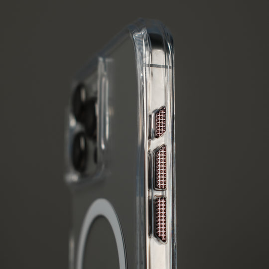 iPhone 15 Pro MAX and iPhone 15 PRO Qcaze MIRAGE - the ultimate clear phone case close up buttons