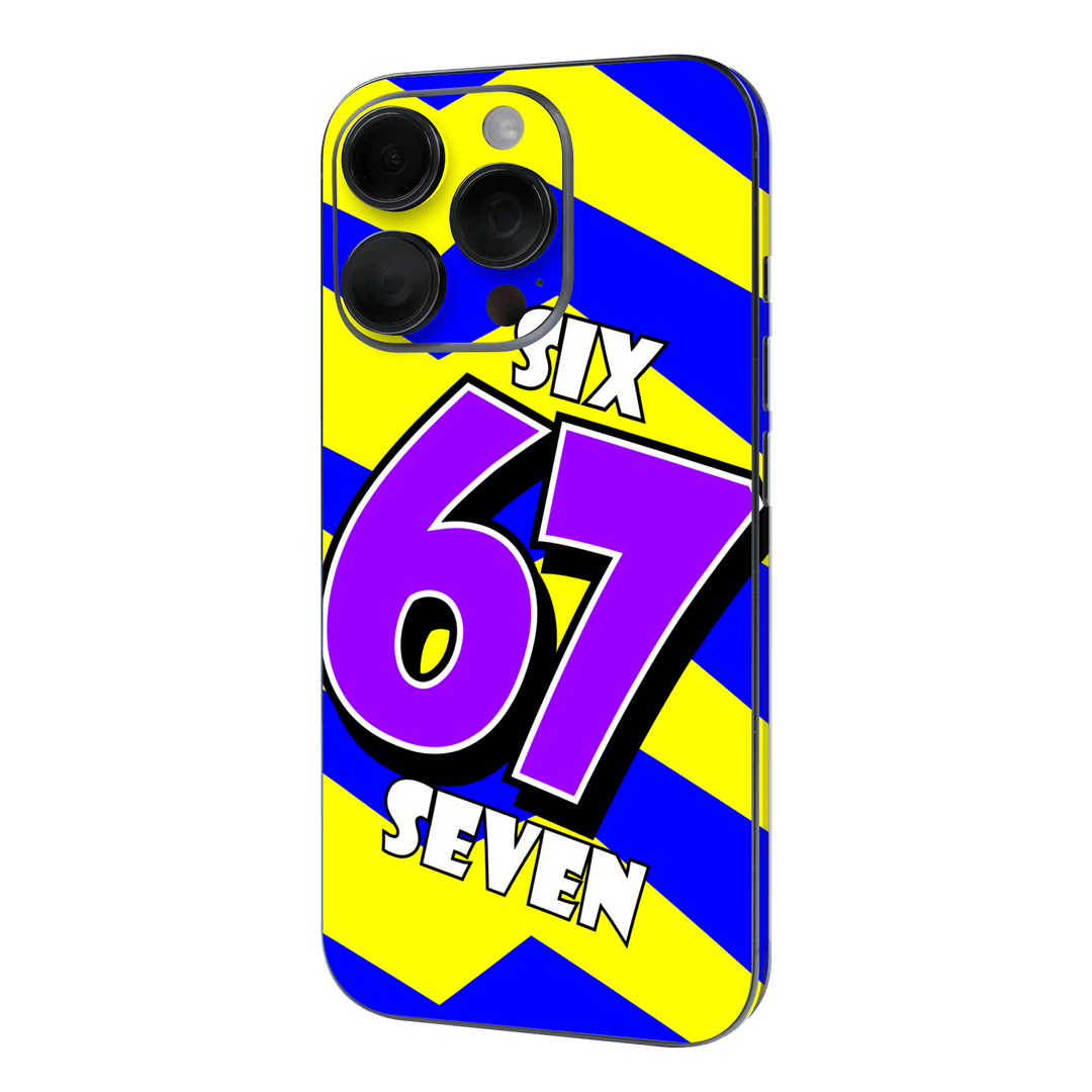 iPhone 16 PRO Printed Custom SIGNATURE “6-7 Flash” Bold Blue & Yellow Pop Art Typography Skin Wrap Sticker Decal Cover Protector by QSKINZ | QSKINZ.COM
