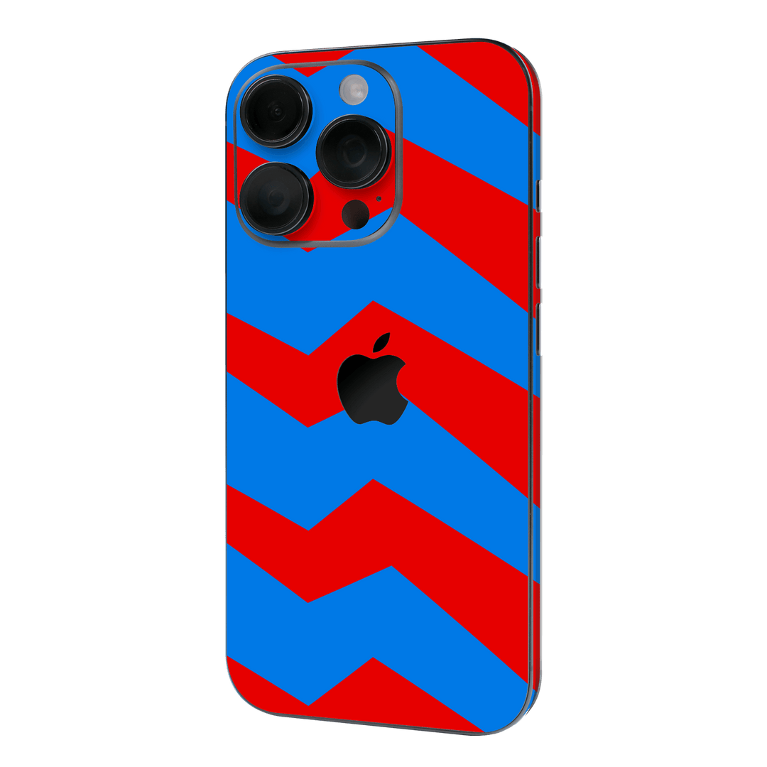 iPhone 16 PRO Printed Custom SIGNATURE “ZigPop Blue-Red” Bold Blue & Red Zigzag Geometric Skin Wrap Sticker Decal Cover Protector by QSKINZ | QSKINZ.COM