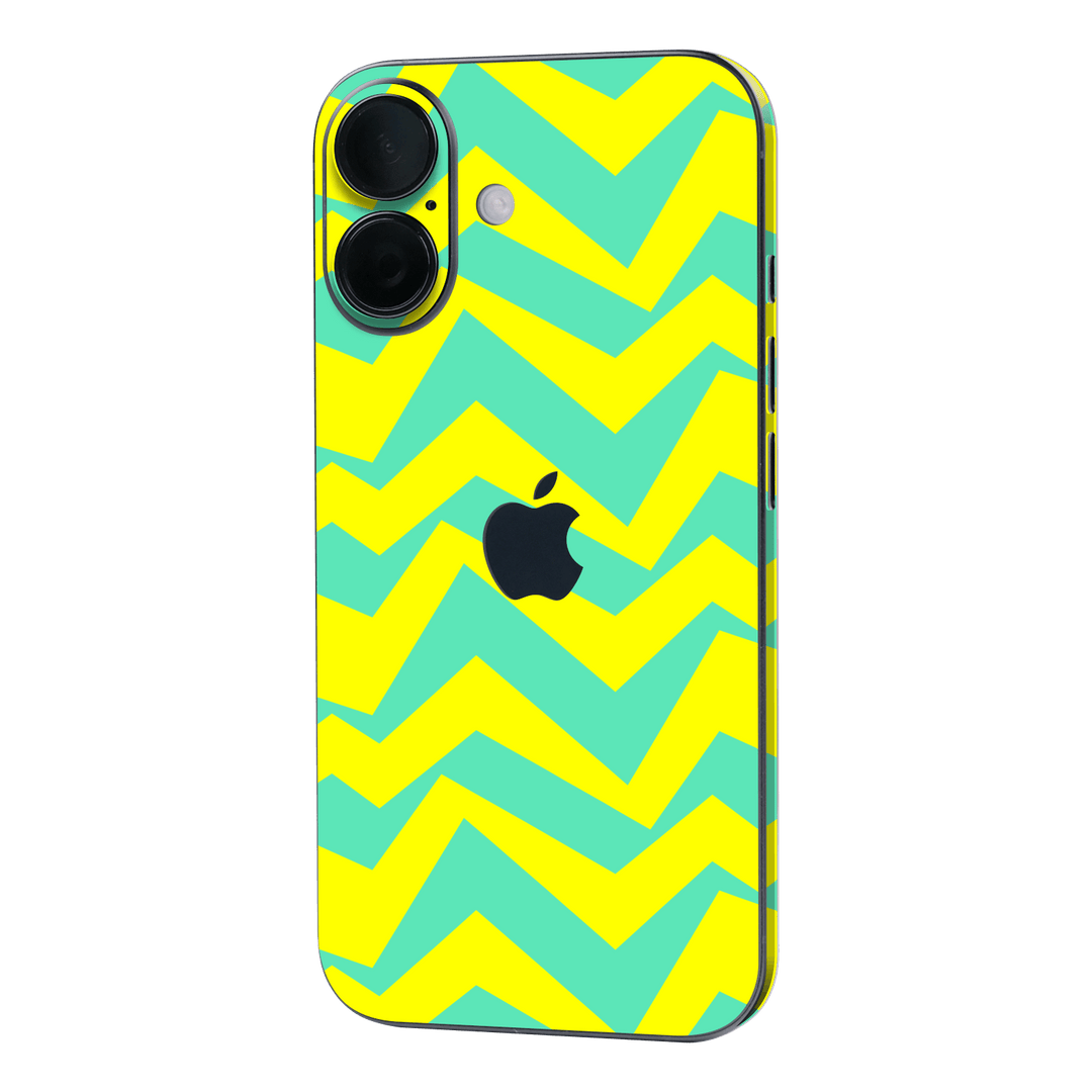 iPhone 16 Plus Printed Custom SIGNATURE “ZigPop Yellow-Turquoise” Bold Yellow & Turquoise Zigzag Geometric Skin Wrap Sticker Decal Cover Protector by QSKINZ | QSKINZ.COM