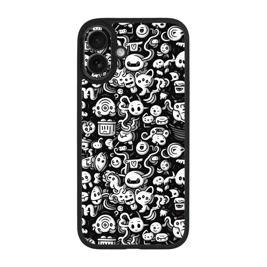 iPhone 16 Qcaze Print Printed Custom SIGNATURE Pictogram Party Monochrome Black and White Icons Faces Case by QSKINZ | QSKINZ.COM