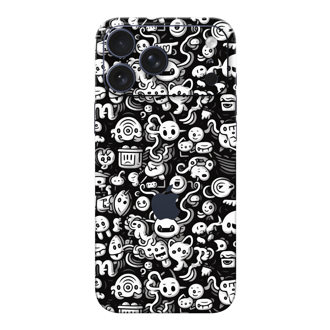 iPhone 17 PRO Print Printed Custom SIGNATURE Pictogram Party Monochrome Black and White Icons Faces Skin Wrap Sticker Decal Cover Protector by QSKINZ | QSKINZ.COM