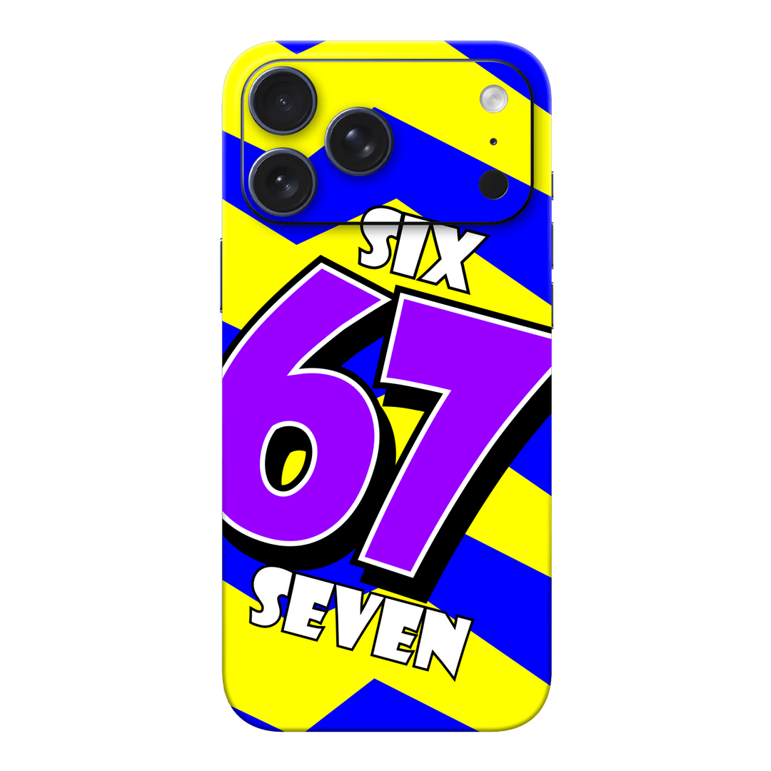 iPhone 17 PRO Printed Custom SIGNATURE “6-7 Flash” Bold Blue & Yellow Pop Art Typography Skin Wrap Sticker Decal Cover Protector by QSKINZ | QSKINZ.COM