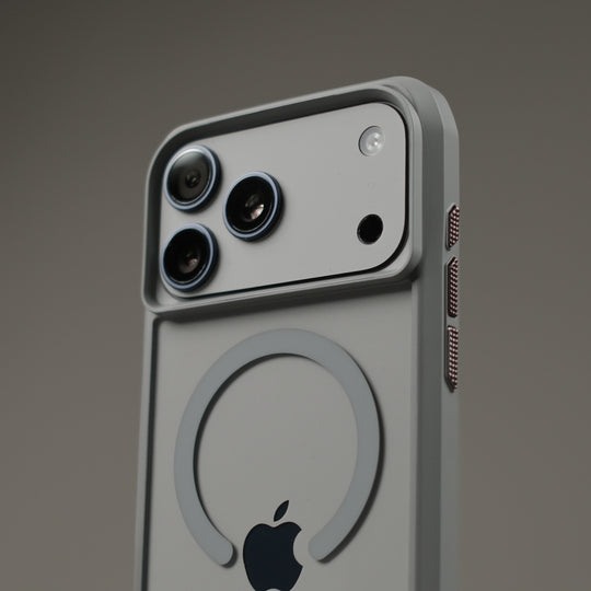 iPhone 17 Pro and 17 Pro MAX Qcaze DUO Lunar GREY Skin and Case Close Up Camera