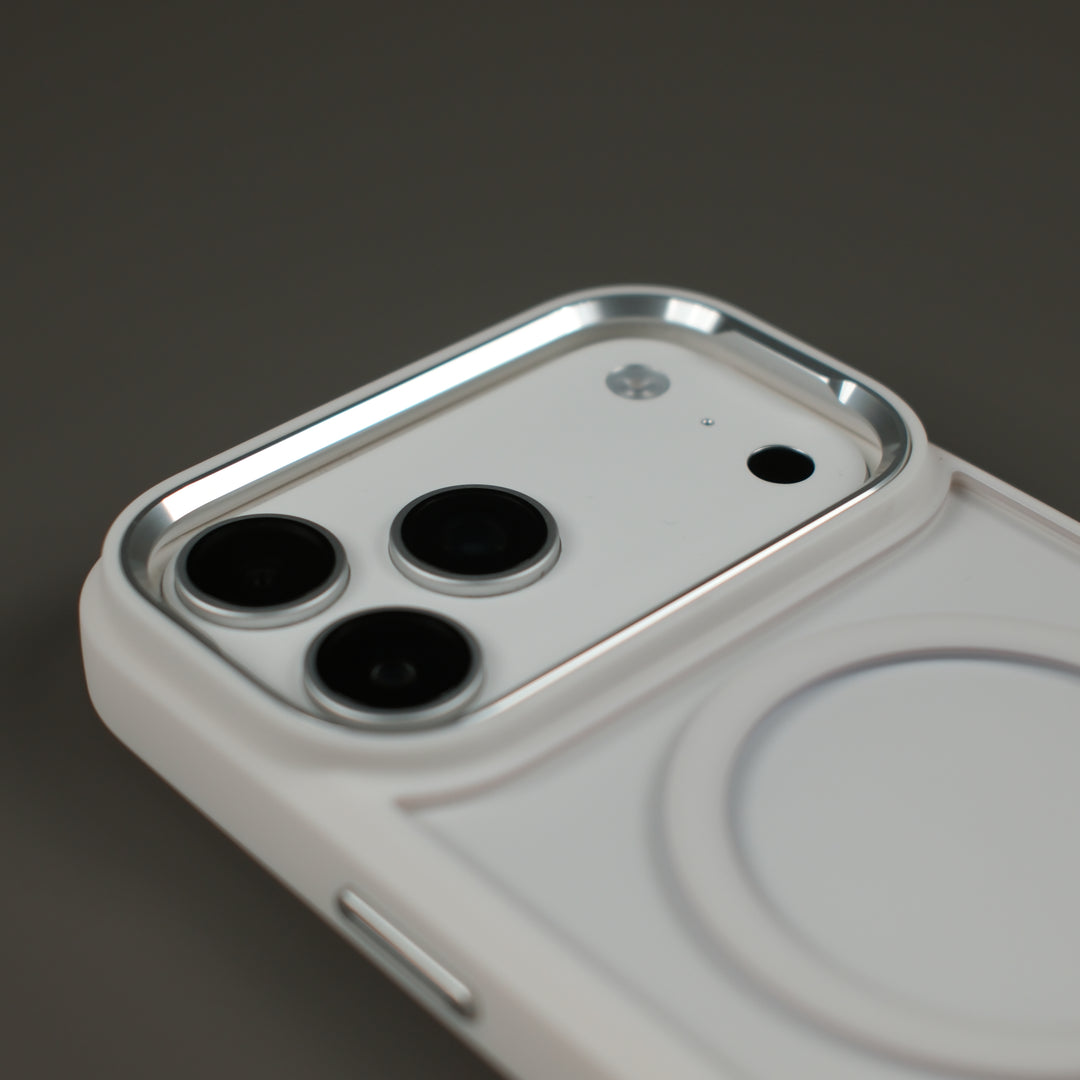 iPhone 17 Pro and 17 Pro Max Qcaze DUO Polar White Case and Skin Kit Close Up 