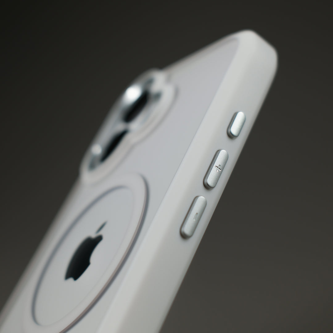 iPhone 17 Qcaze DUO - Polar White Skin and Case Set Side Buttons