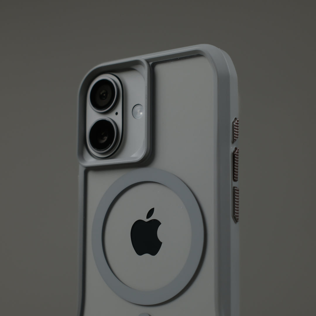 iPhone 17 Qcaze DUO Lunar GREY Skin and Case Set Close Up