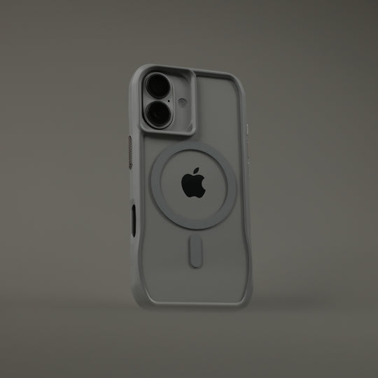 iPhone 17 Qcaze DUO Lunar GREY Skin and Case Set Close Up Rear