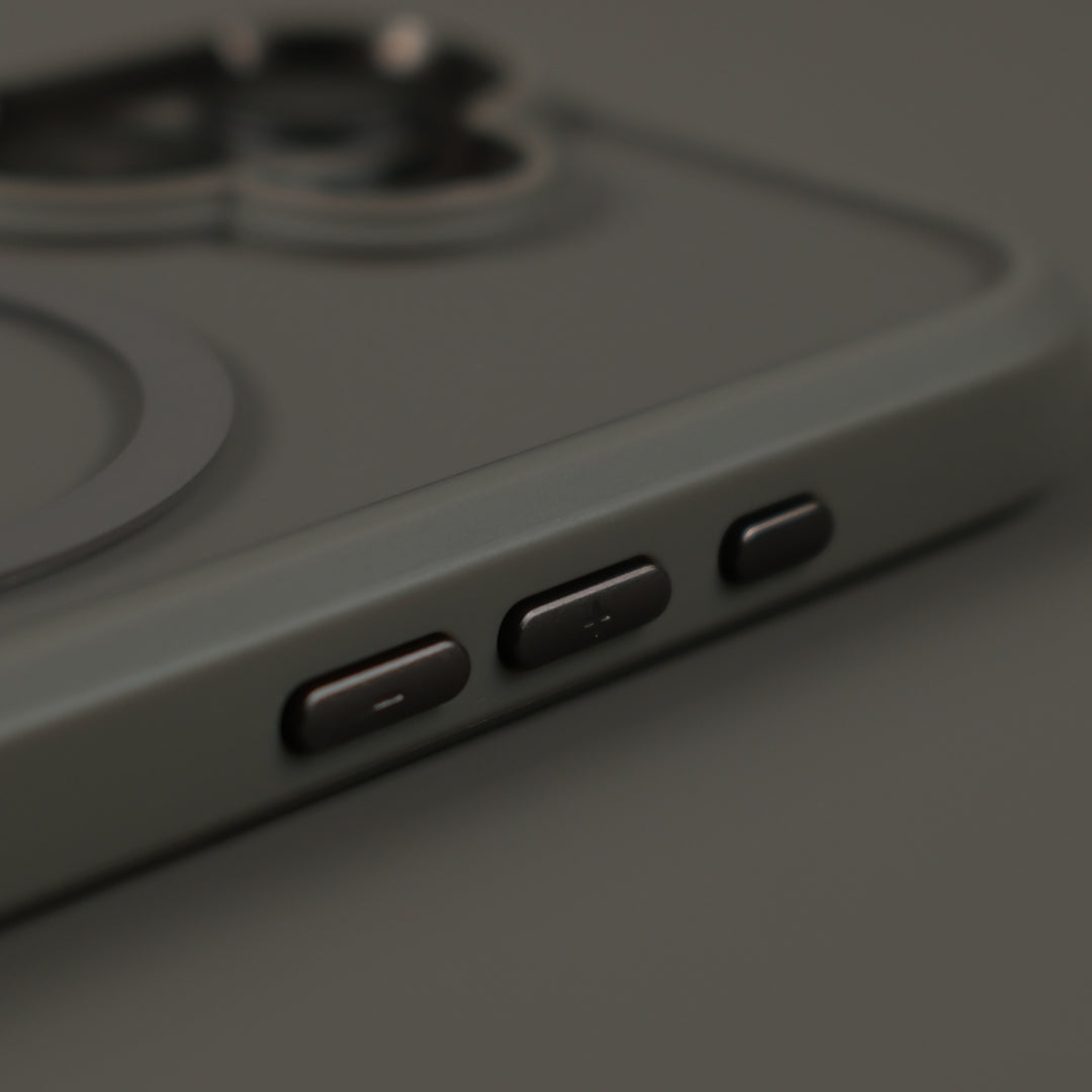 iPhone 17 Qcaze DUO MystiQ Grey Skin and Case Set Buttons