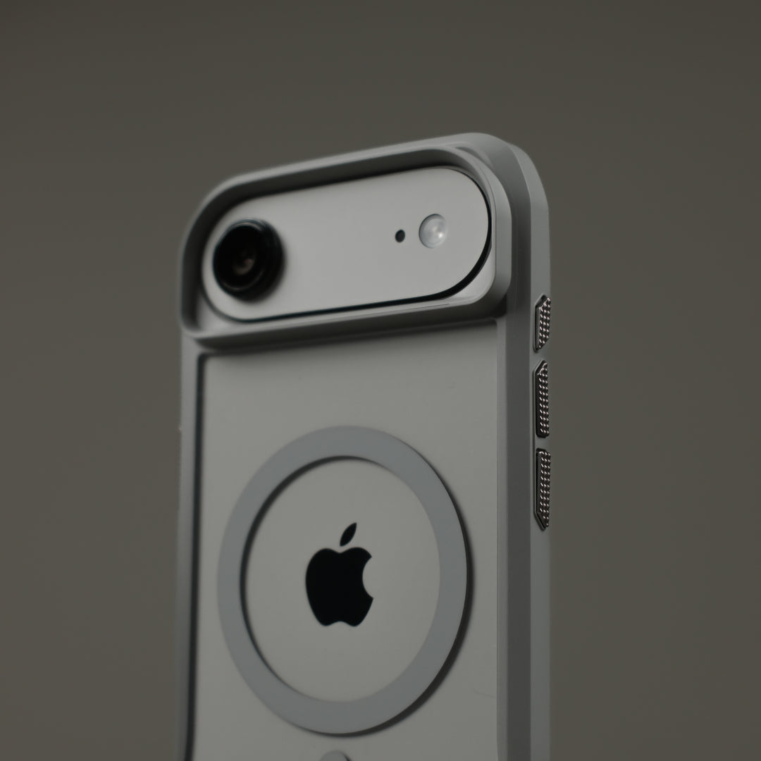 iPhone Air Qcaze DUO Lunar GREY Skin and Case Set Close Up Camera