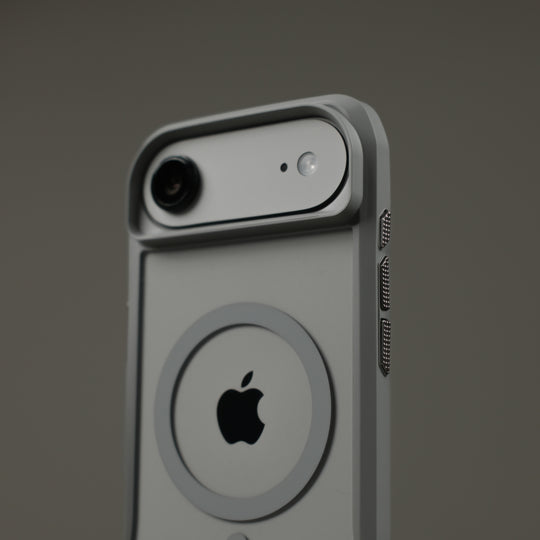 iPhone Air Qcaze DUO Lunar GREY Skin and Case Set Close Up Camera