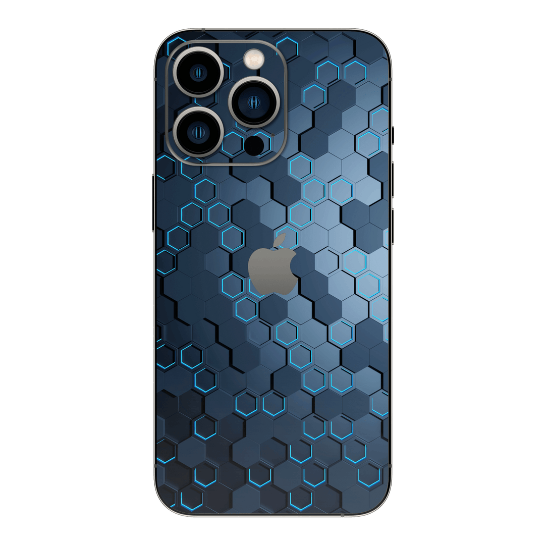 iPhone 13 Pro MAX Print Printed Custom Signature Blue Hexagon Skin Wrap Sticker Decal Cover Protector by EasySkinz