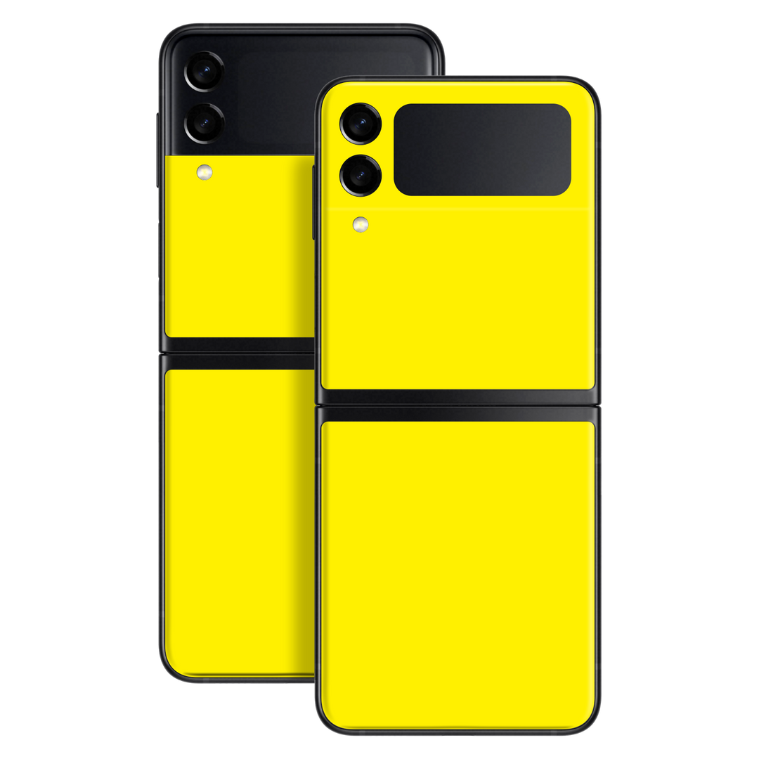 Samsung Galaxy Z Flip 3 Gloss Glossy Lemon Yellow Skin Wrap Sticker Decal Cover Protector by EasySkinz | EasySkinz.com