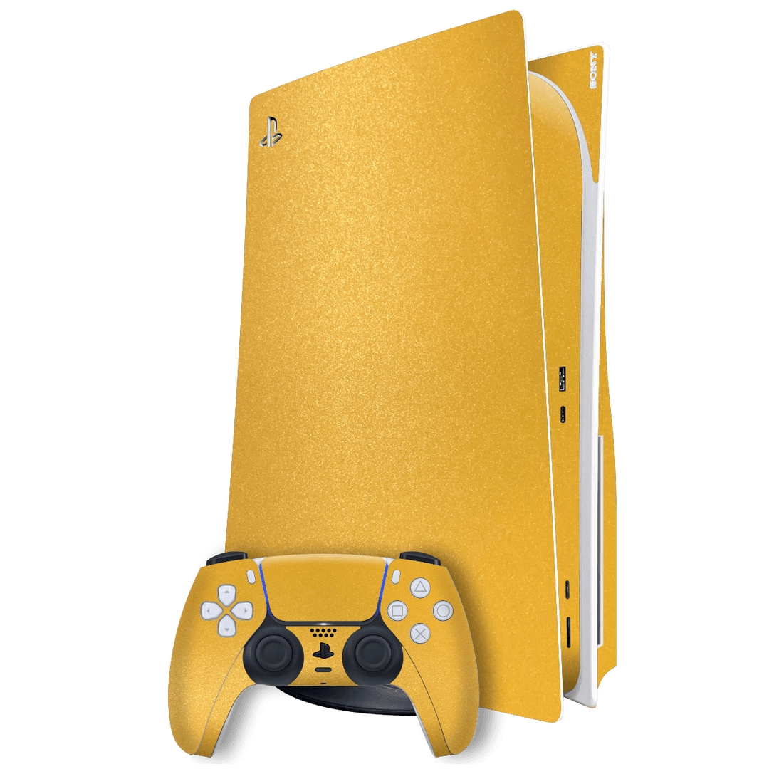 Playstation 5 (PS5) DISC Edition Yellow Metallic Matt Matte Skin Wrap Sticker Decal Cover Protector by EasySkinz | EasySkinz.com