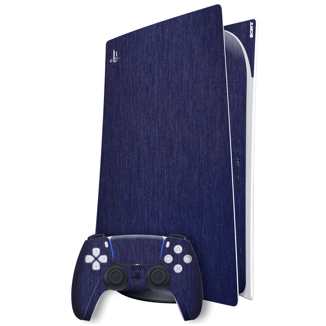 Playstation 5 (PS5) DIGITAL EDITION Brushed Metal Blue Metallic Skin Wrap Sticker Decal Cover Protector by EasySkinz | EasySkinz.com