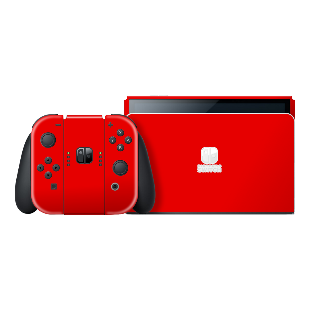 Nintendo Switch OLED Gloss Glossy Bright Red Skin Wrap Sticker Decal Cover Protector by EasySkinz | EasySkinz.com