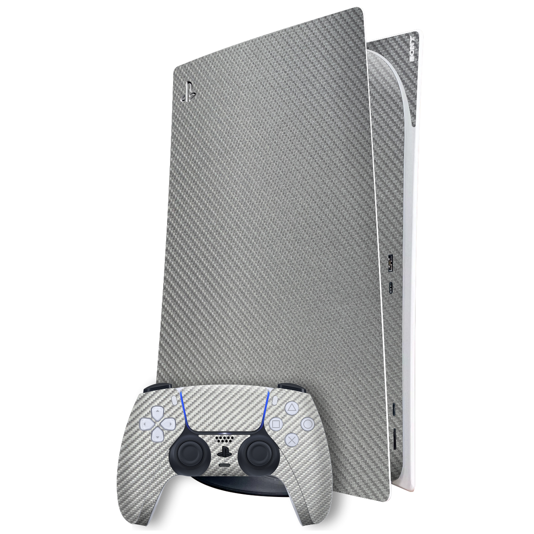 Playstation 5 (PS5) DIGITAL EDITION Grey Metallic 3D Textured Carbon Fibre Fiber Skin Wrap Sticker Decal Cover Protector by EasySkinz | EasySkinz.com