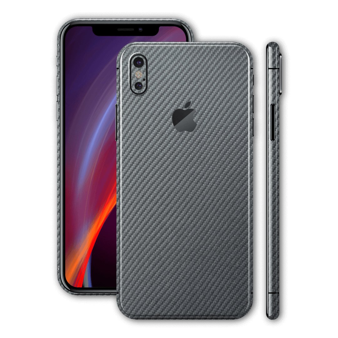 iPhone XS MAX Metallic Grey 3D Textured CARBON Fibre Fiber Skin, Wrap, Decal, Protector, Cover by EasySkinz | EasySkinz.com