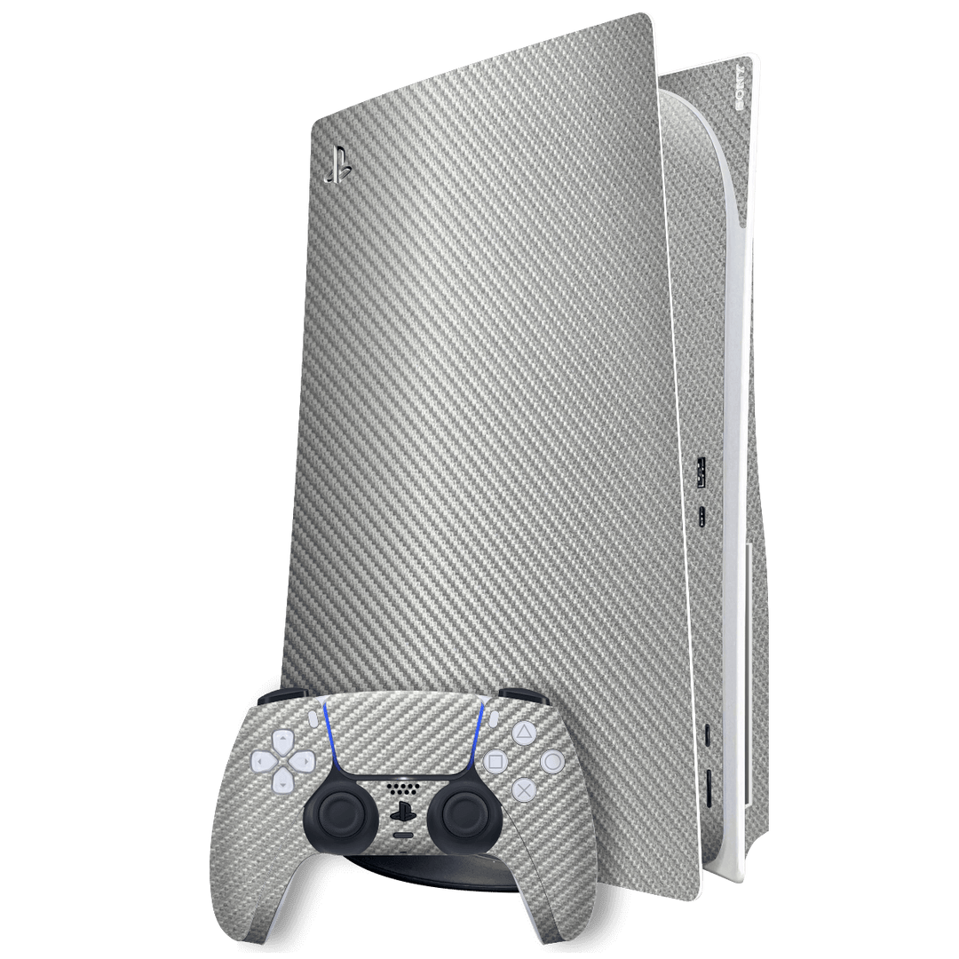 Playstation 5 (PS5) DISC Edition Grey Metallic 3D Textured Carbon Fibre Fiber Skin Wrap Sticker Decal Cover Protector by EasySkinz | EasySkinz.com