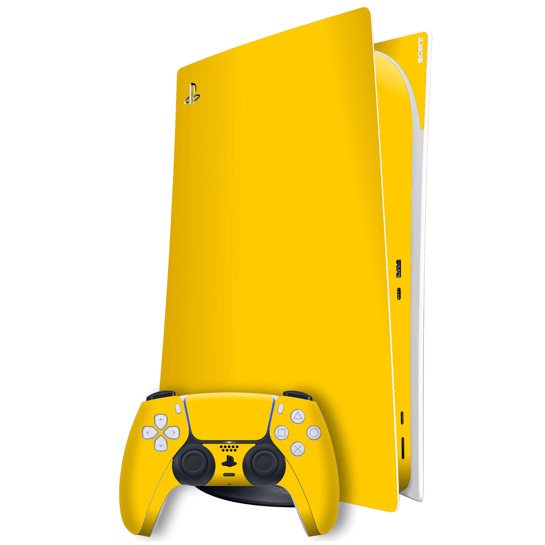 Playstation 5 (PS5) DIGITAL EDITION Gloss Glossy Golden Yellow Skin Wrap Sticker Decal Cover Protector by EasySkinz | EasySkinz.com