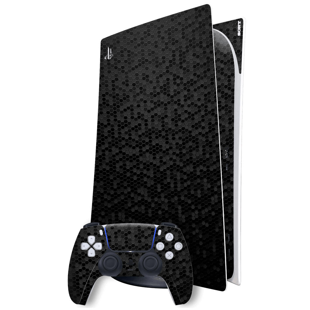 Playstation 5 (PS5) DIGITAL EDITION Luxuria Black Honeycomb 3D Textured Skin Wrap Sticker Decal Cover Protector by EasySkinz | EasySkinz.com