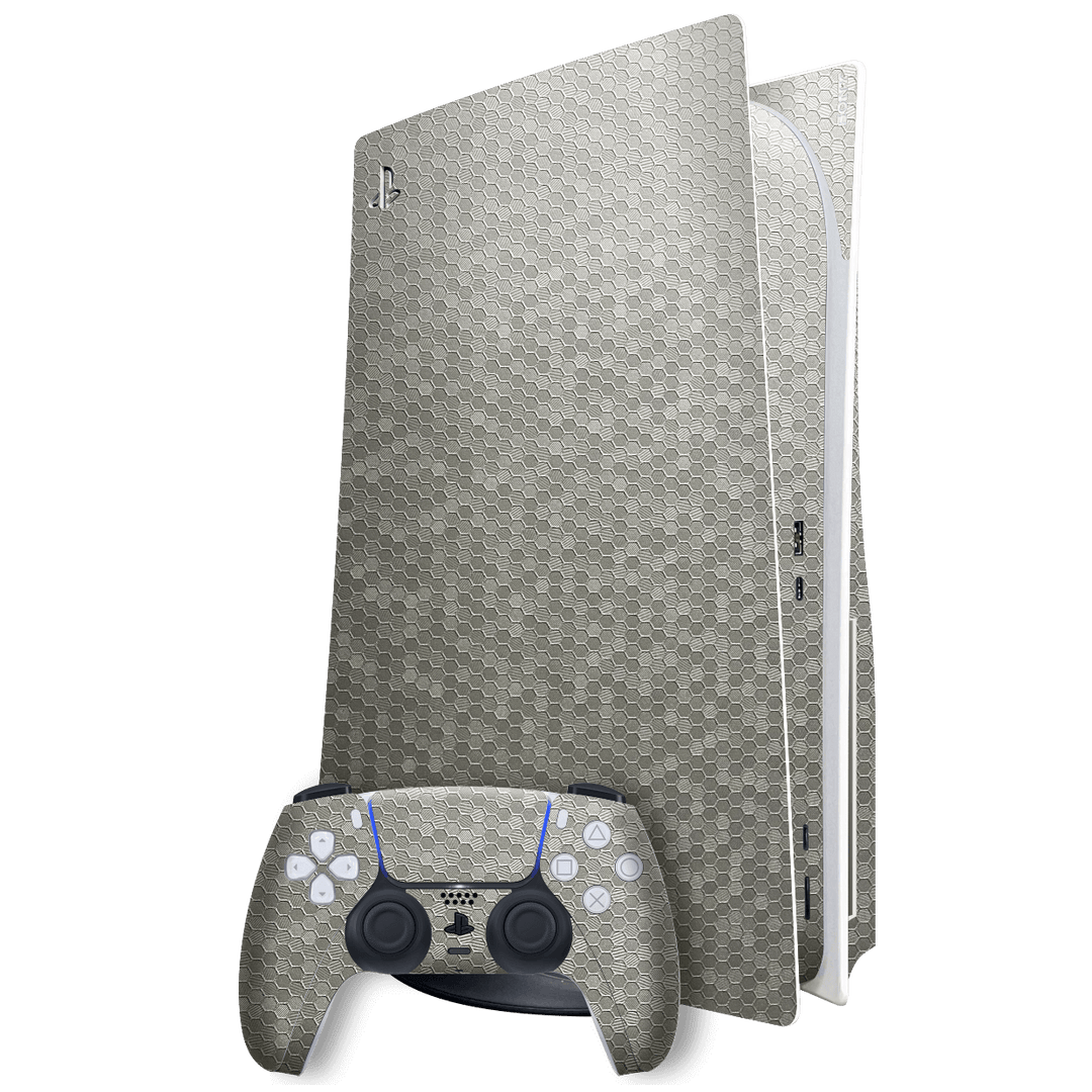 Playstation 5 (PS5) DISC Edition Luxuria Silver Honeycomb 3D Textured Skin Wrap Sticker Decal Cover Protector by EasySkinz | EasySkinz.com