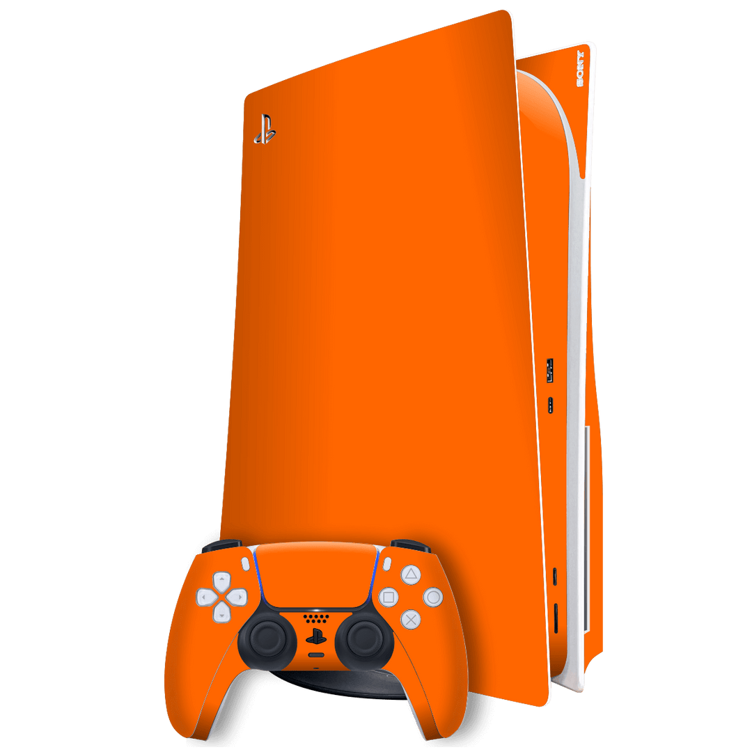 Playstation 5 (PS5) DISC Edition Gloss Glossy Orange Skin Wrap Sticker Decal Cover Protector by EasySkinz | EasySkinz.com