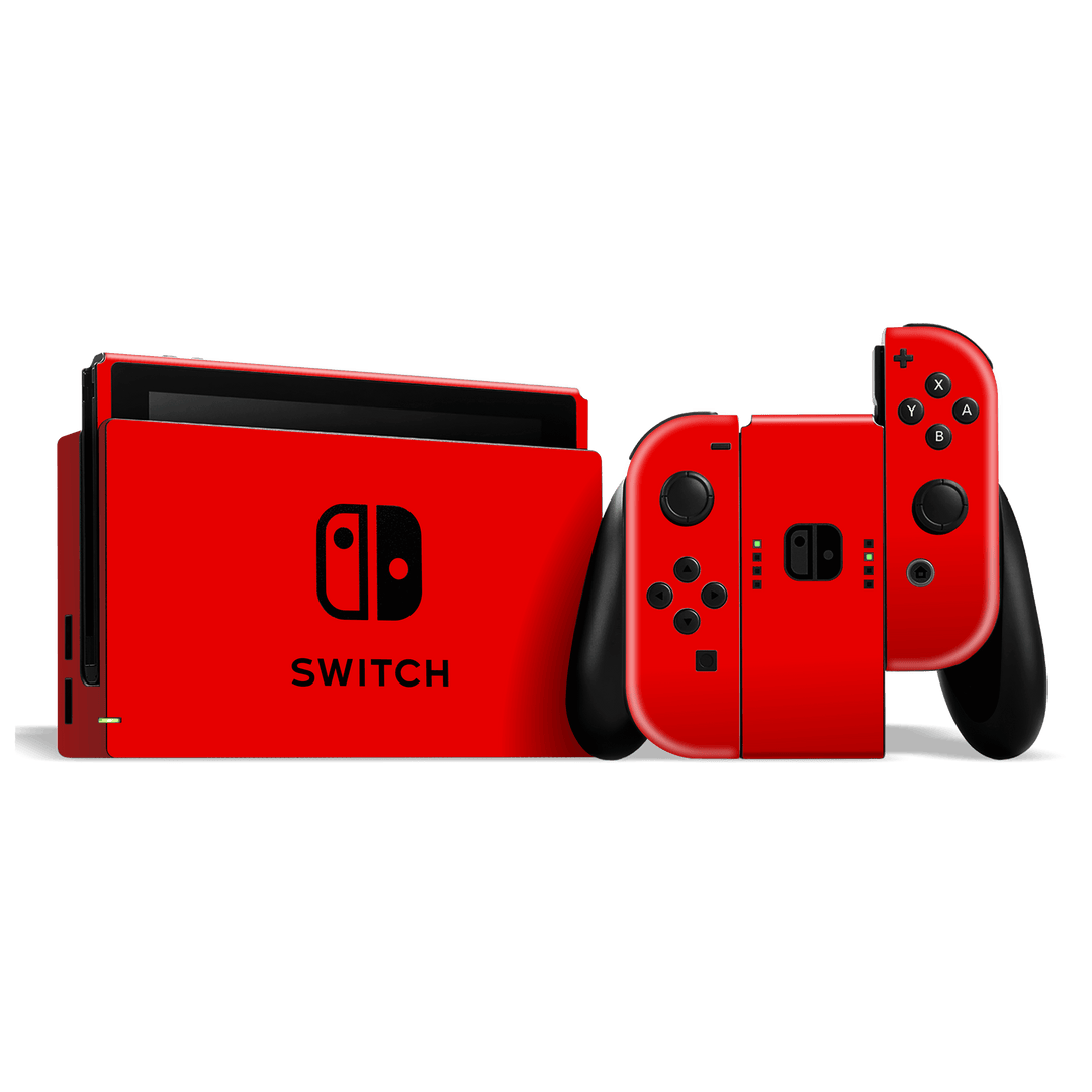 Nintendo SWITCH Glossy Bright Red Skin Wrap Sticker Decal Cover Protector by EasySkinz