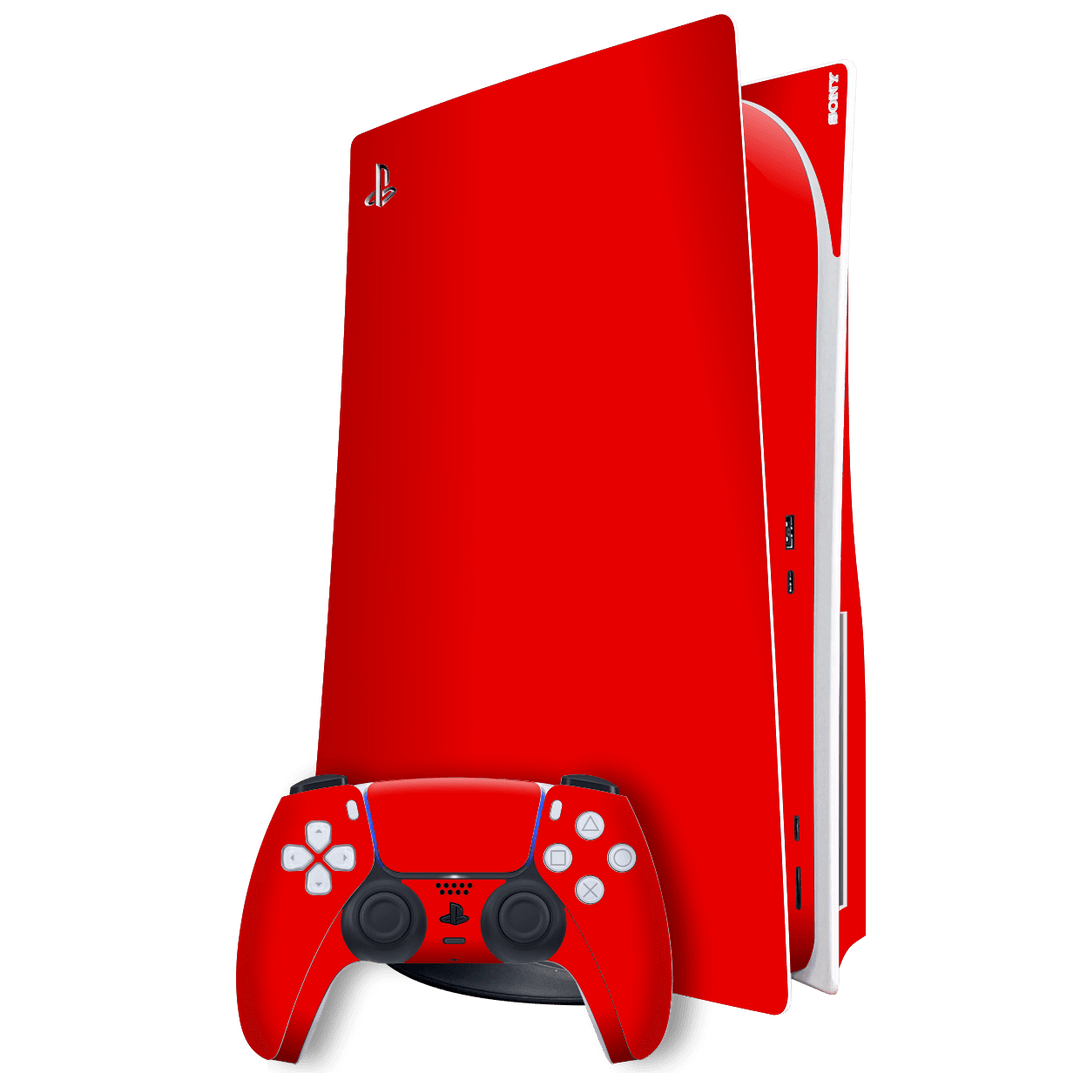 Playstation 5 (PS5) DISC Edition Gloss Glossy Bright Red Skin Wrap Sticker Decal Cover Protector by EasySkinz | EasySkinz.com